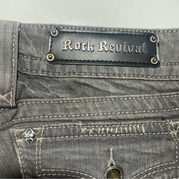 Rock Revival Gray Wash Celine Embroidered Heavy Stitching Skinny Jeans Size 30 - Picture 10 of 13